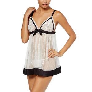 Linea Donatella Womens Satin Trimmed Mesh Babydoll Top Size L